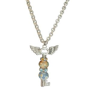Guardian Angel Skeleton Key Pendant Necklace Pre owned